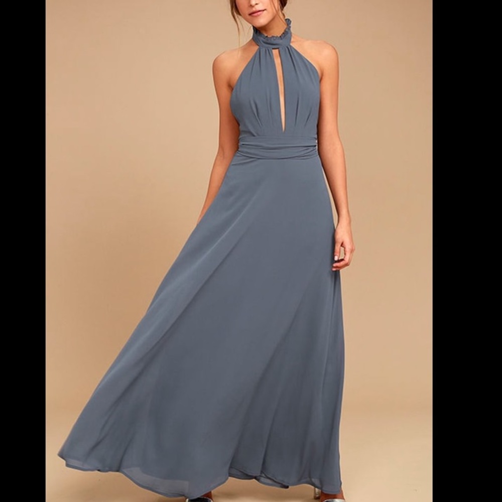 Lulus First Comes Love Denim Blue Maxi Dress- Denim Blue- XS